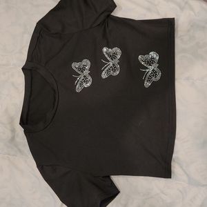 Black butterfly crop top